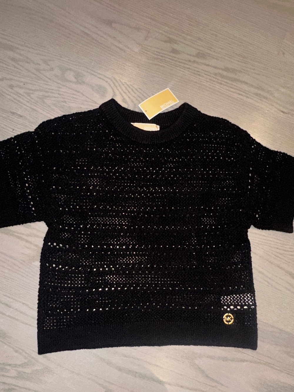 Michael Kors Black Short-Sleeve Open-Knit Sweater